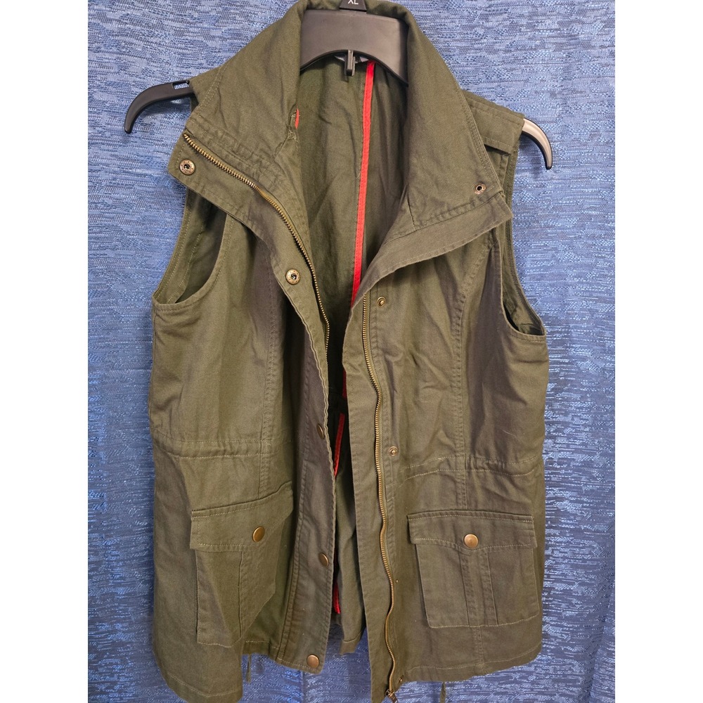Market & Spruce Womens Olive Green Utility Vest Military Cargo Jacket Large